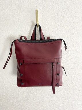 Botkier Noho Studded Leather Backpack in a rich burgundy merlot shade.